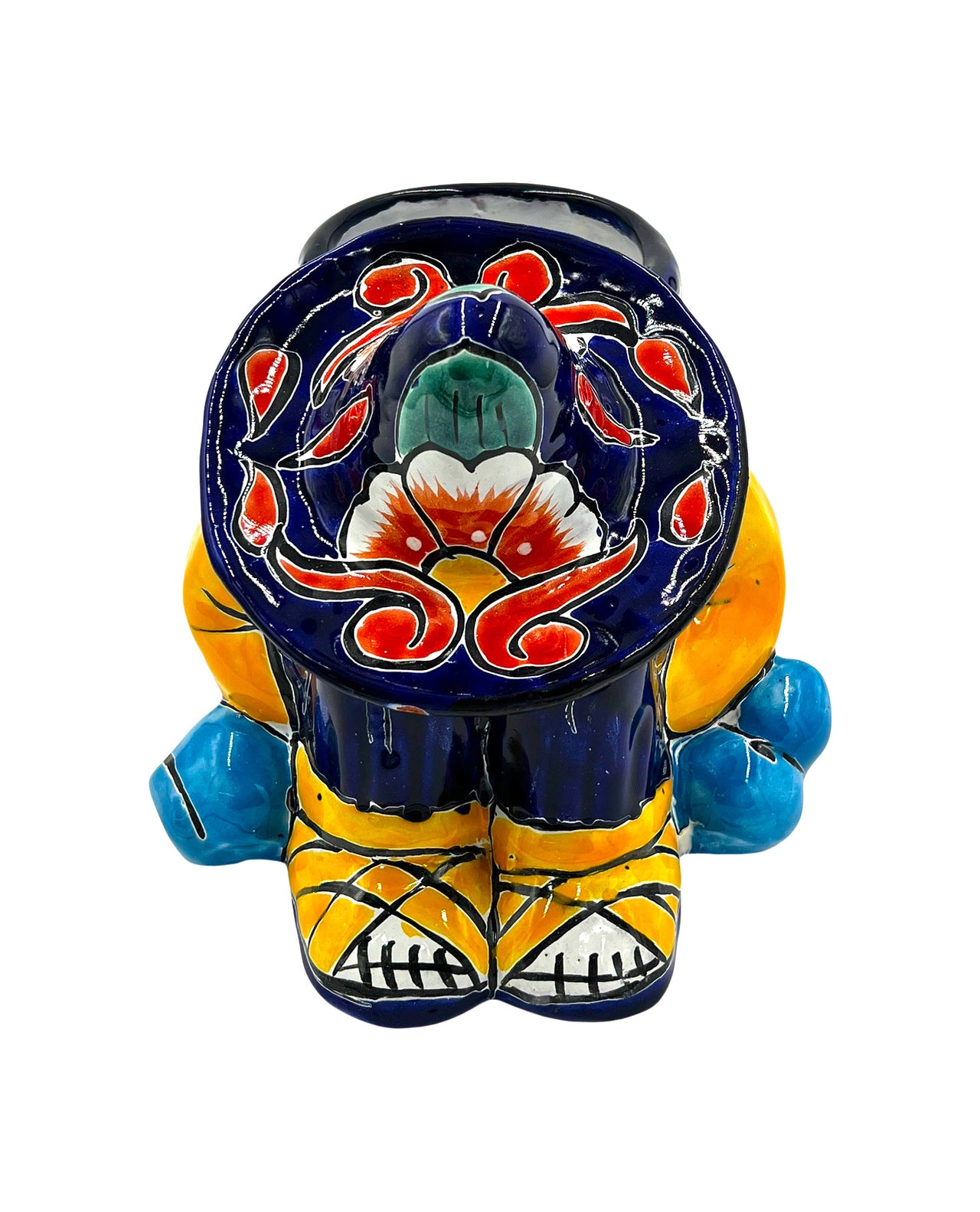 Mexican Talavera Siesta Planter Pot (Sleeping Farmer) Hand Painted - VARIABLE COLOR TRIM