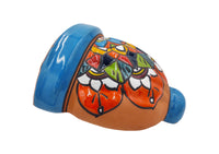 Thumbnail for Terracotta Wall Planter Pot - Hand Painted Mexican Talavera - Light Blue Trim