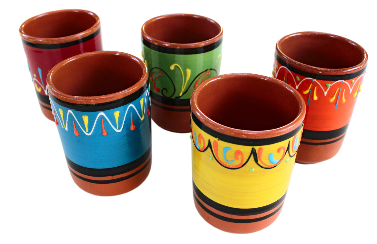 Terracotta Cups, Set of 5 - Hand Painted From Spain