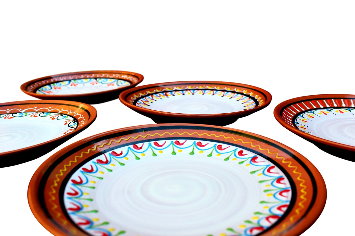 Terracotta White, Small Dinner Plates Set of 5 (European Size) - Hand Painted From Spain