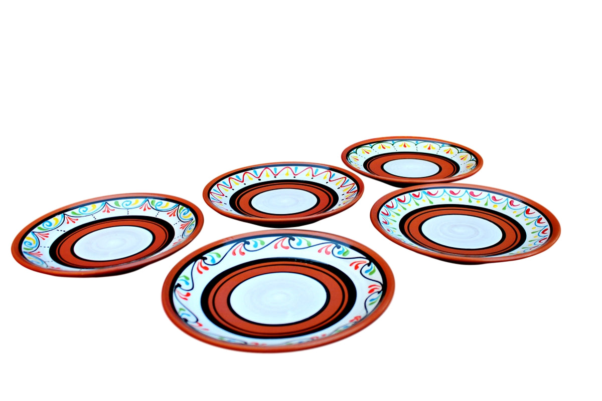 Terracotta White Salad Plates, Set of 5 - Hand Painted From Spain