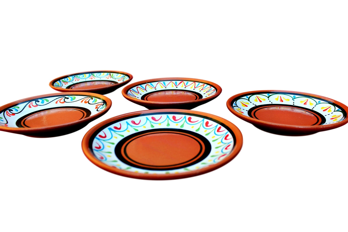 Terracotta White Tapa Plates Set of 5 - Hand Painted From Spain