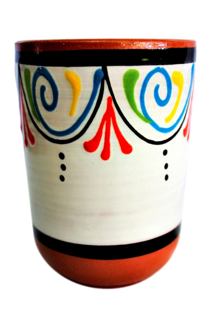 Terracotta White Cups, Set of 5 - Hand Painted From Spain