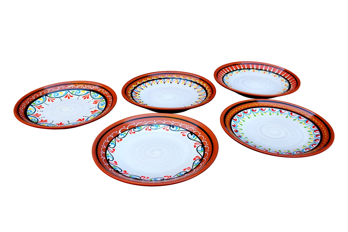 Terracotta White, Small Dinner Plates Set of 5 (European Size) - Hand Painted From Spain