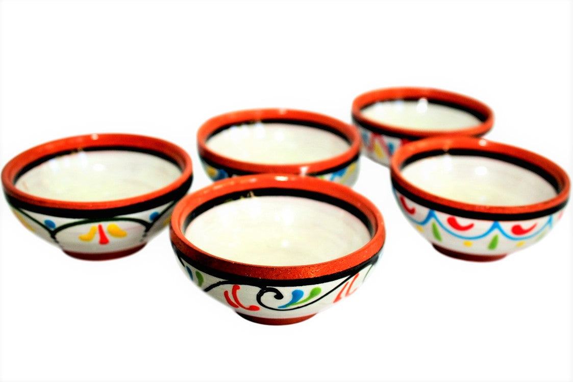 Terracotta White Mini-bowl Set of 5 - Hand Painted From Spain