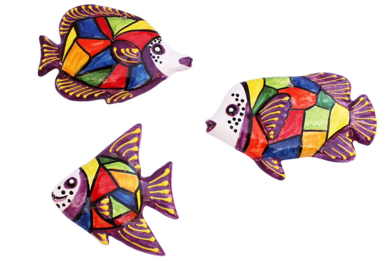 Ceramic Fish Wall Hangers - Set of 3 Shapes (Picasso) - Hand Painted From Spain
