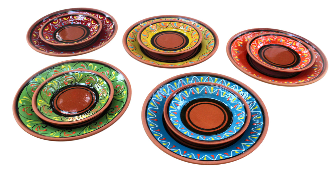 Terracotta Tapa Plates Set of 5 - Hand Painted From Spain