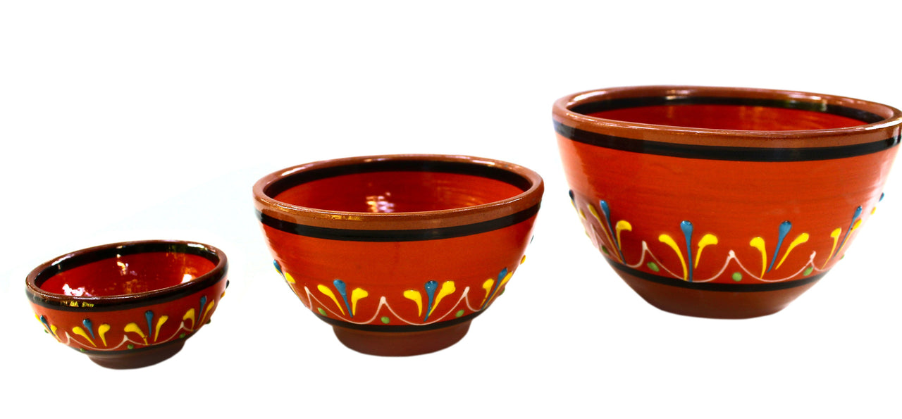 Terracotta Breakfast Bowls, Set of 5 - Hand Painted From Spain