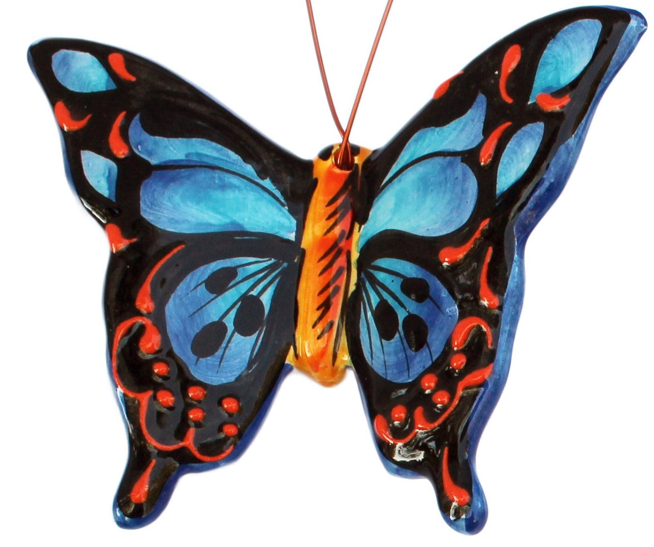 Set of 4 Small Ceramic Butterfly Wall Hangers (Tropical Colors) - Hand Painted From Spain