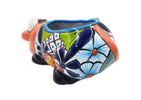 Thumbnail for Mexican Talavera Resting Cow Planter Pot Hand Painted - Pink Body Color