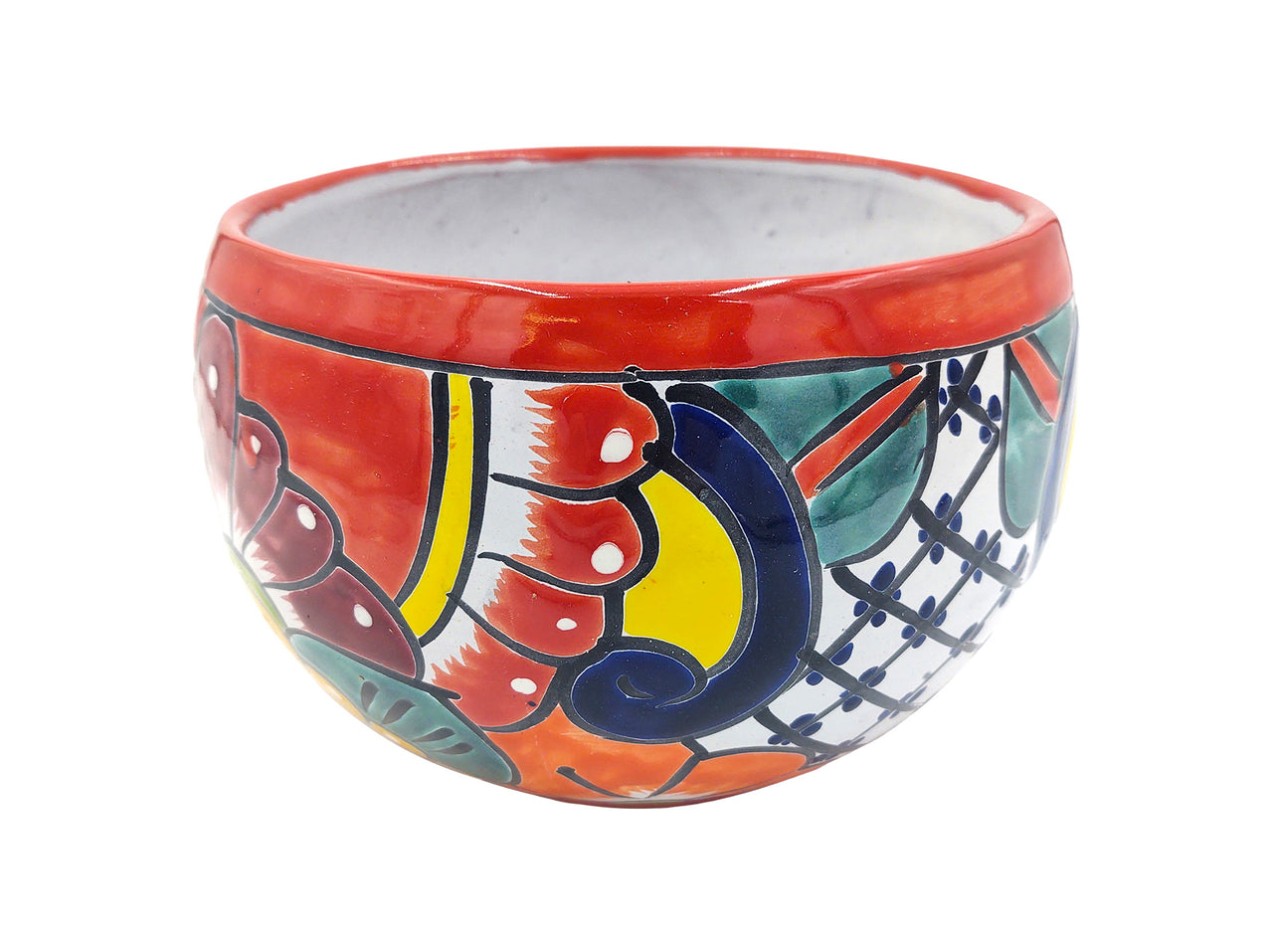 Mexican Talavera Bule Planter Pot Hand Painted - Red Trim