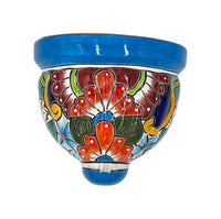 Thumbnail for Mexican Talavera Wall Planter Pot - Hand Painted Wall Planter Light Blue Trim