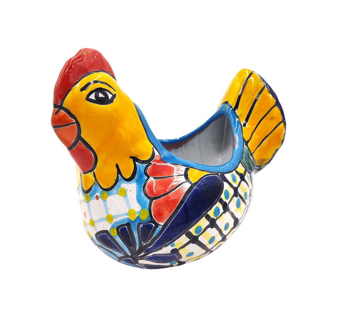 ceramic chicken planter pot Mexican Talavera Gallina Chica (Small Chicken) Planter Light Blue Trim – GringoCool