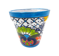Thumbnail for Mexican Talavera Hand Painted Planter Pot (Maceta Ranchera #20) - Traditional Ceramic Garden & Home Décor - Light Blue Trim