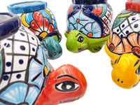 Thumbnail for Mexican Talavera Corona Turtle Planter Pot Hand Painted - Light Blue & Metallic Green Body