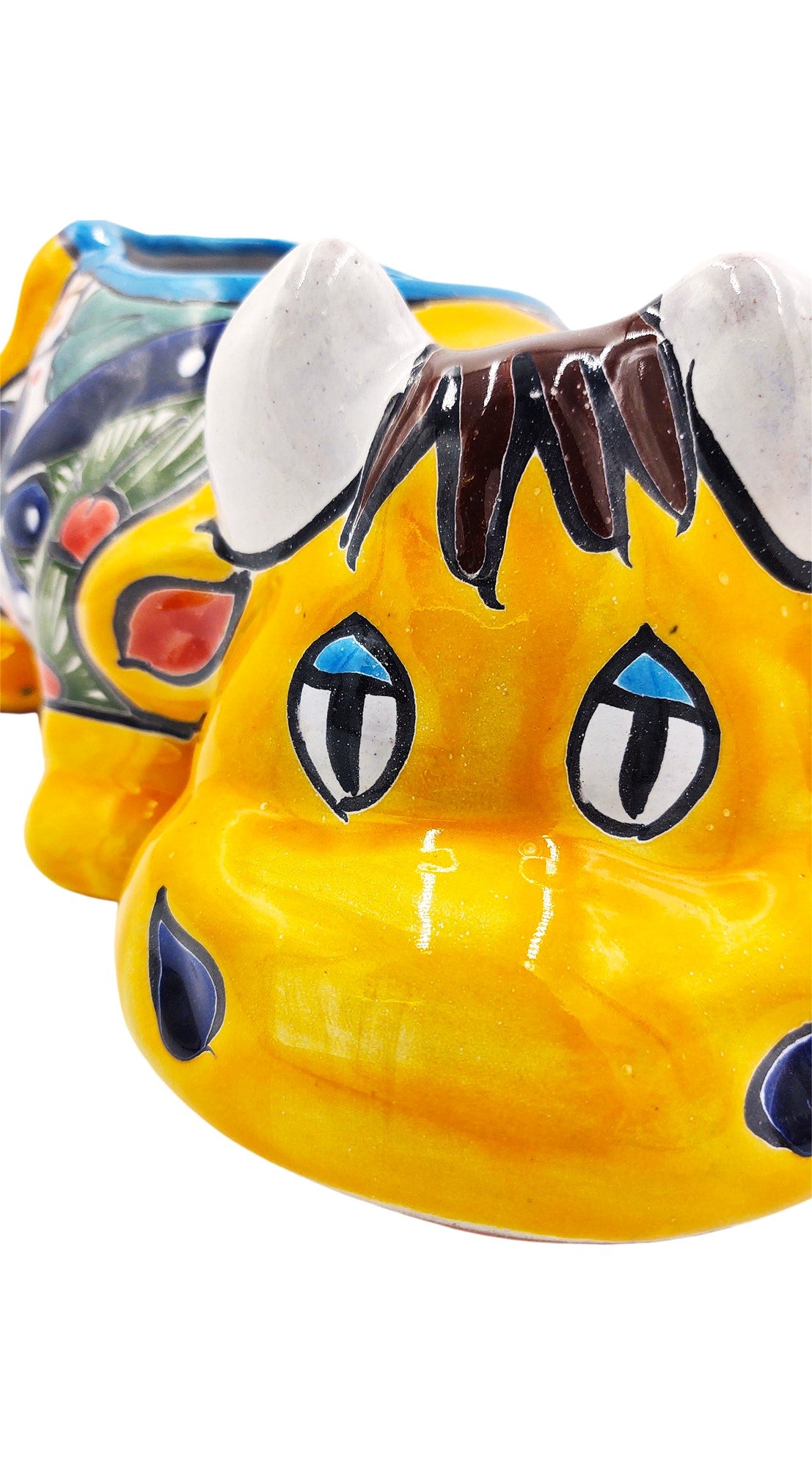 Mexican Talavera Resting Cow Planter Pot Hand Painted - Yellow Body Color
