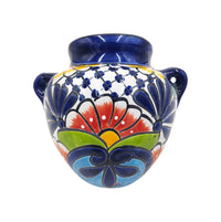Thumbnail for Mexican Talavera Cubanito Wall Planter Pot, Hand Painted Traditional Maceta de Pared for Home & Garden Décor - Dark Blue Trim