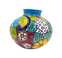 Thumbnail for Mexican Talavera Hand Painted Flower Vase - Traditional Mexican Decorative Florero for Home Décor With Light Blue Trim