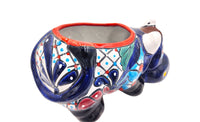 Thumbnail for Mexican Talavera Resting Cow Planter Pot Hand Painted - Dark Blue Body Color