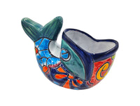 Thumbnail for Mexican Talavera Bonsai Fish Planter Pot Hand Painted - Traditional Pescado Bonsai Maceta - Dark Blue Trim