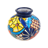 Thumbnail for Mexican Talavera Hand Painted Flower Vase - Traditional Mexican Decorative Florero for Home Décor With Dark Blue Trim