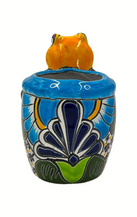 Thumbnail for Mexican Talavera Standing Frog with Basket Planter Pot Hand Painted - Yellow Frog