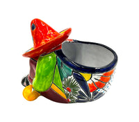 Thumbnail for Mexican Talavera Siesta Planter Pot (Sleeping Farmer) Hand Painted - VARIABLE COLOR TRIM