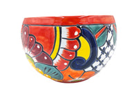 Thumbnail for Mexican Talavera Bule Planter Pot Hand Painted - Red Trim