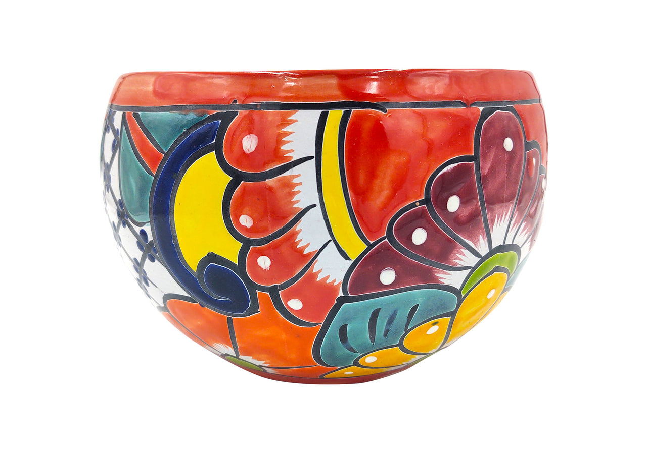 Mexican Talavera Bule Planter Pot Hand Painted - Red Trim