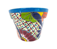 Thumbnail for Mexican Talavera Maceta De Granja Planter Pot - Hand Painted with Light Blue Trim