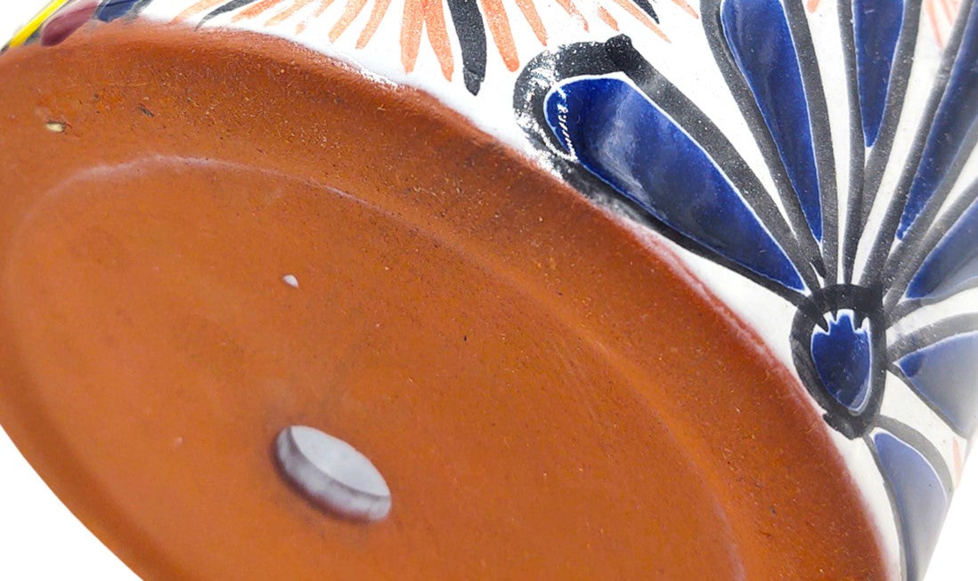 Mexican Talavera Maceta De Granja Planter Pot - Hand Painted with Light Blue Trim