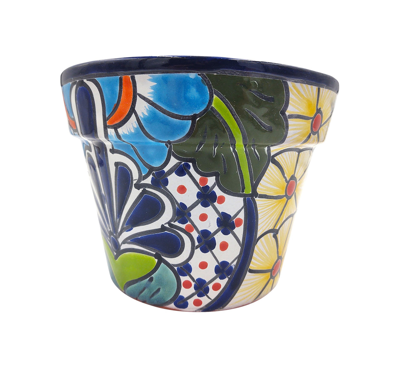 ceramic flower pots from mexico Mexican Talavera Maceta De Granja Planter Pot -with Dark Blue Trim – GringoCool