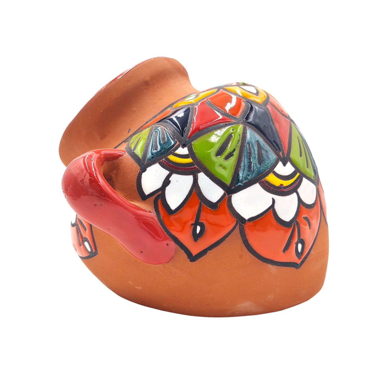 Mexican Talavera Terracotta Cubanito Wall Planter Pot, Hand Painted Traditional Maceta de Pared for Home & Garden Décor - Red Trim