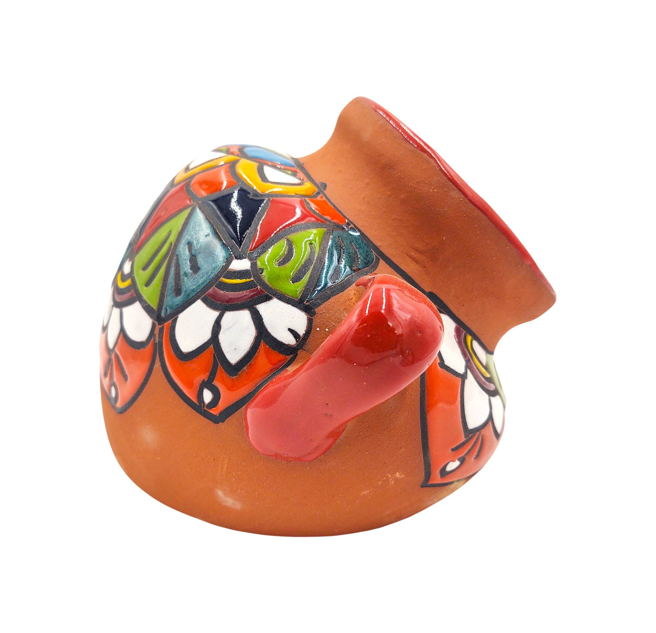 Mexican Talavera Terracotta Cubanito Wall Planter Pot, Hand Painted Traditional Maceta de Pared for Home & Garden Décor - Red Trim