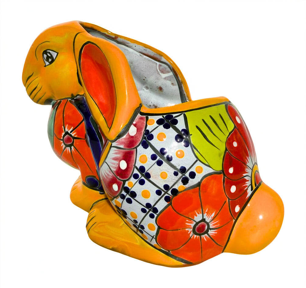 Mexican Talavera Rabbit Planter – Hand-Painted Ceramic Bunny Pot for Garden, Patio & Home Decor