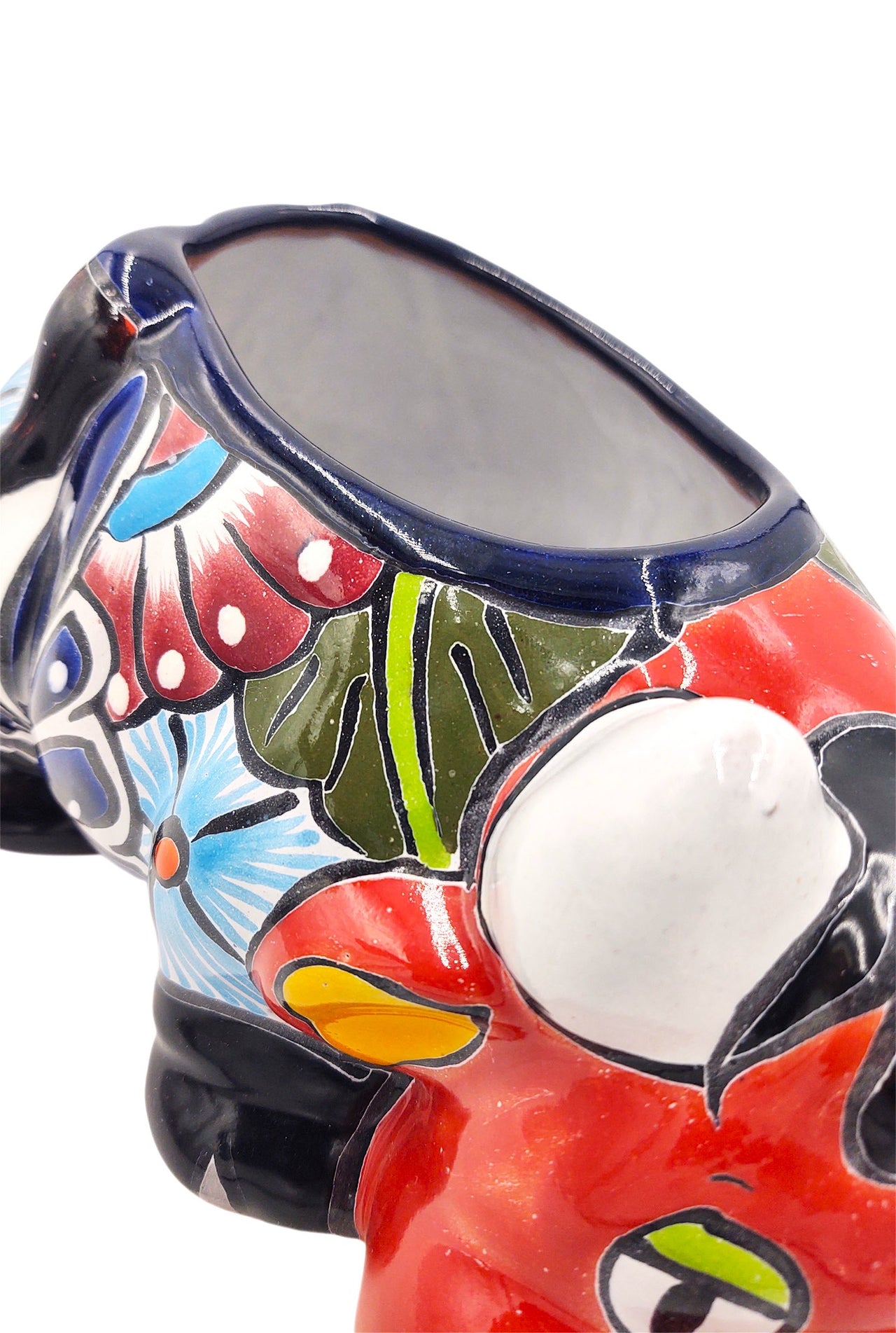 Mexican Talavera Resting Cow Planter Pot Hand Painted - Red Body Color