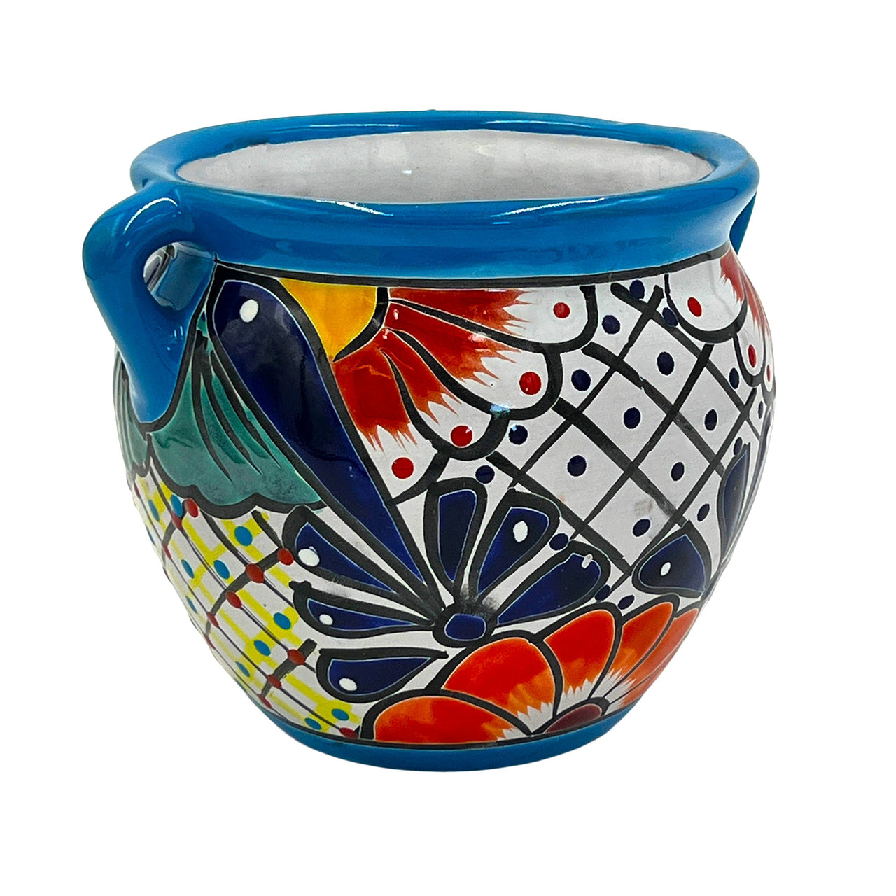 Michoacano Mexican Talavera Pot - Light Blue Trim