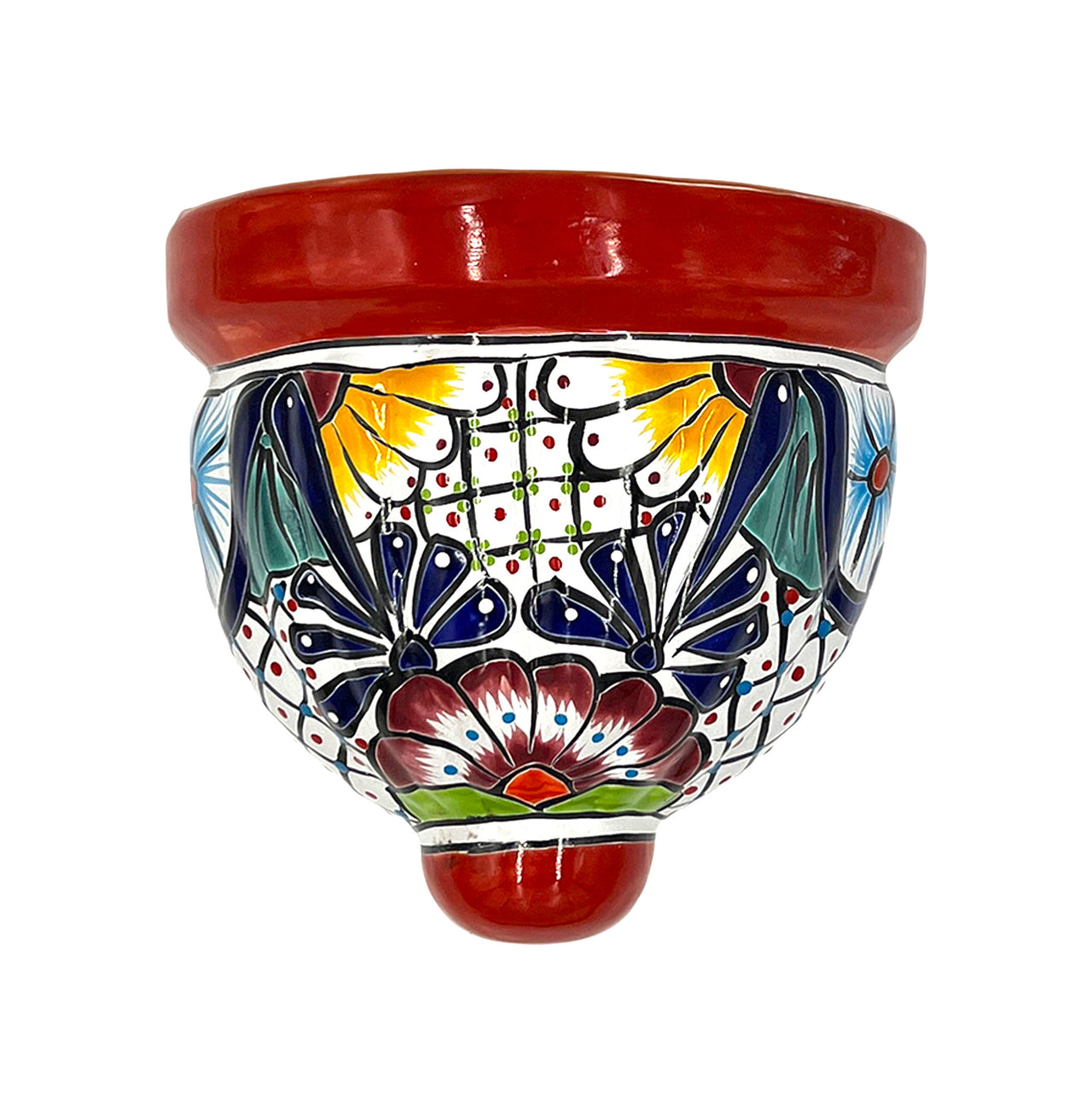 Mexican Talavera Wall Planter Pot - Hand Painted Wall Planter Red Trim