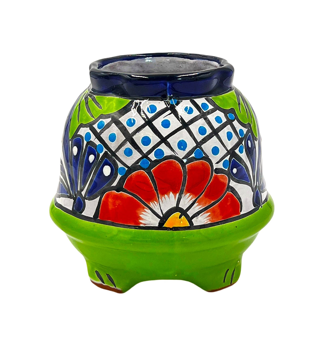 Mexican Talavera Corona Turtle Planter Pot Hand Painted - Lime Green Body