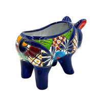 Thumbnail for Mexican Talavera Piggy Planter Pot Hand Painted - Dark Blue Trim