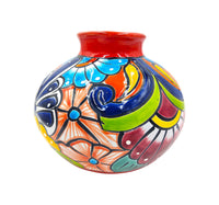 Thumbnail for Mexican Talavera Hand Painted Flower Vase - Traditional Mexican Decorative Florero for Home Décor With Red Trim