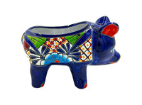 Thumbnail for Mexican Talavera Piggy Planter Pot Hand Painted - Dark Blue Trim