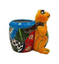 Thumbnail for Mexican Talavera Standing Frog with Basket Planter Pot Hand Painted - Yellow Frog