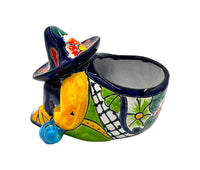 Thumbnail for Mexican Talavera Siesta Planter Pot (Sleeping Farmer) Hand Painted - VARIABLE COLOR TRIM