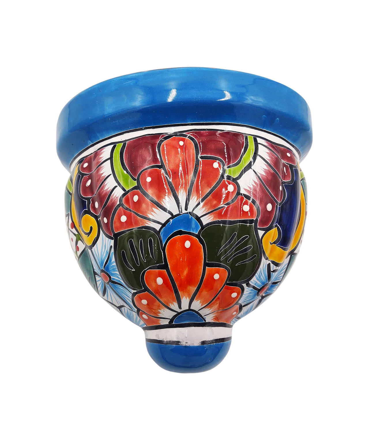 Mexican Talavera Wall Planter Pot - Hand Painted Wall Planter Light Blue Trim