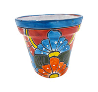 Thumbnail for Mexican Talavera Hand Painted Planter Pot (Maceta Ranchera #18) - Traditional Ceramic Garden & Home Décor - Light Blue Trim