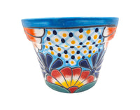 Thumbnail for Mexican Talavera Maceta De Granja Planter Pot - Hand Painted with Light Blue Trim