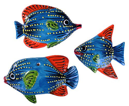 Ceramic Fish Wall Hangers - Set of 3 Shapes (Blue) - Hand Painted