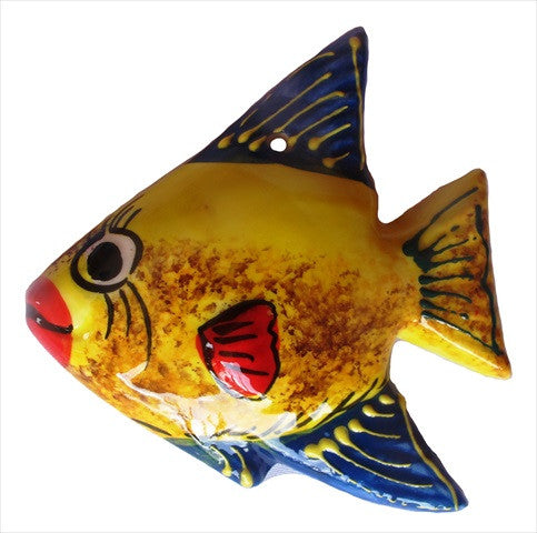 Ceramic Fish Wall Hangers - Set of 3 Shapes (Yellow) - Hand Painted From Spain