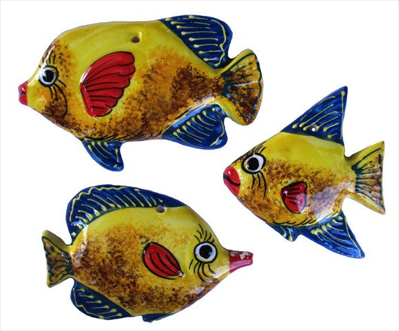 Ceramic Fish Wall Hangers - Set of 3 Shapes (Blue) - Hand Painted From Spain